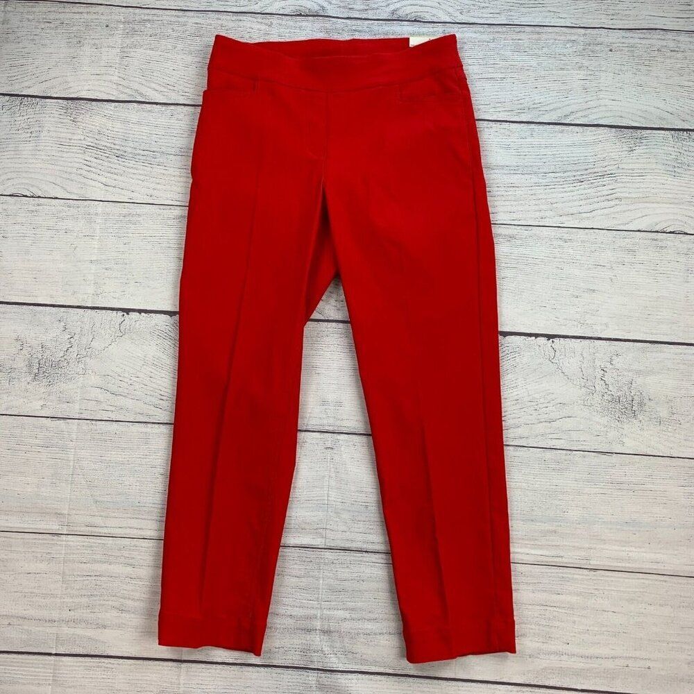 SlimSation Capri Crop Pants sz 4 Red Stretch Pull on Inseam 26" New NWT